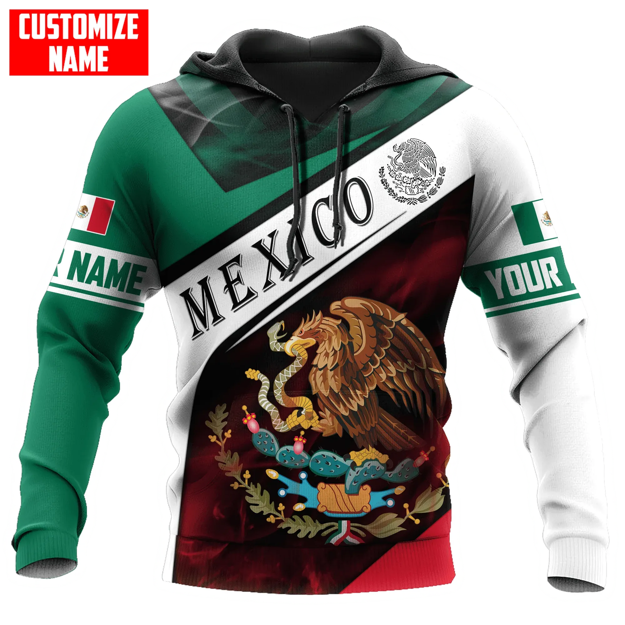 Personalized Name Mexico Unisex Hoodie, Eagle And Snake Mexican Hoodie, 3D Mexican Hoodies