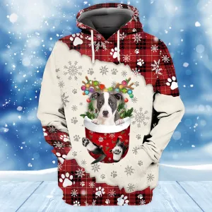 Pitbull In Snow Pocket Merry Christmas Unisex Hoodie