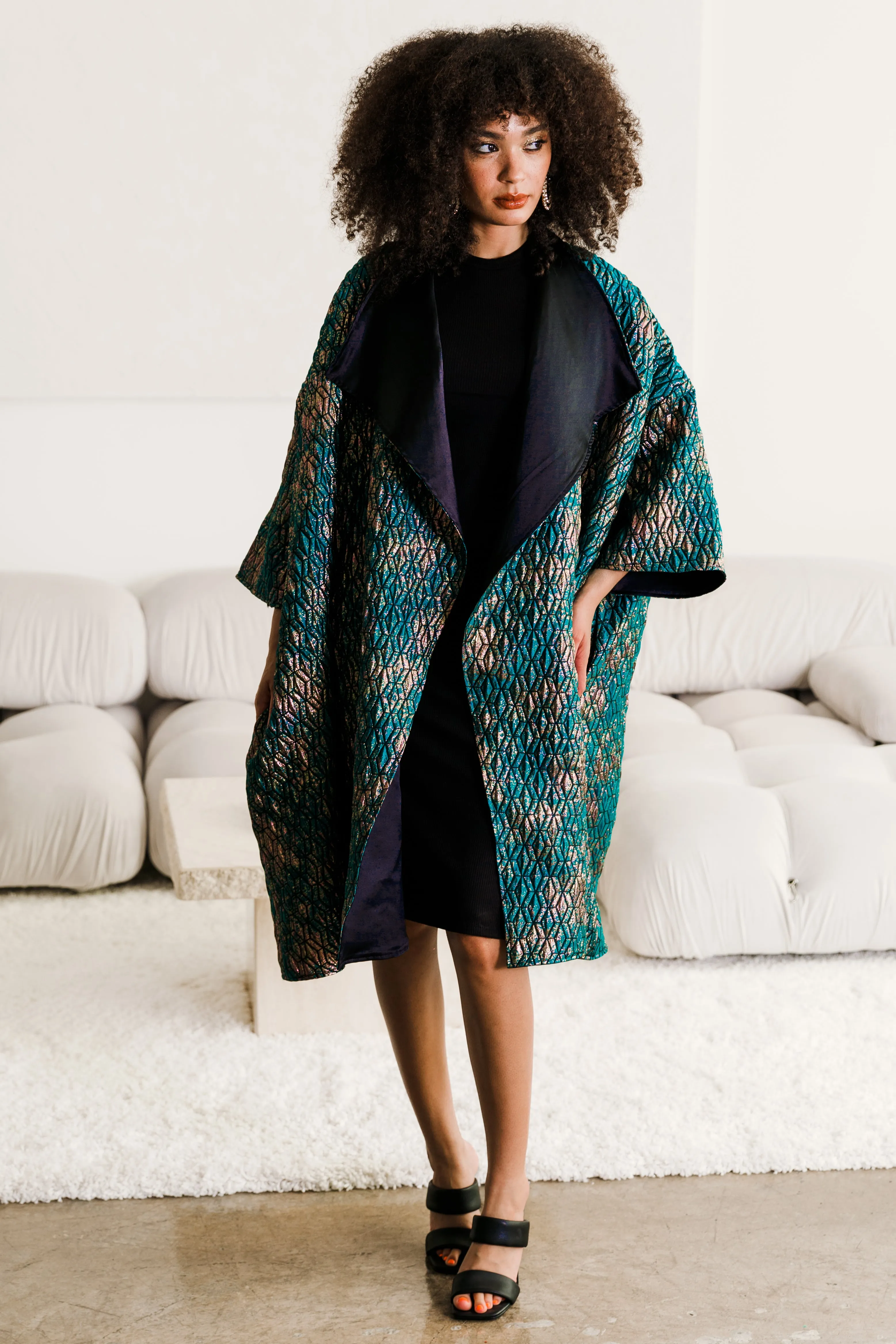 Reversible Opera Coat in "Semiramide"  (Teal)