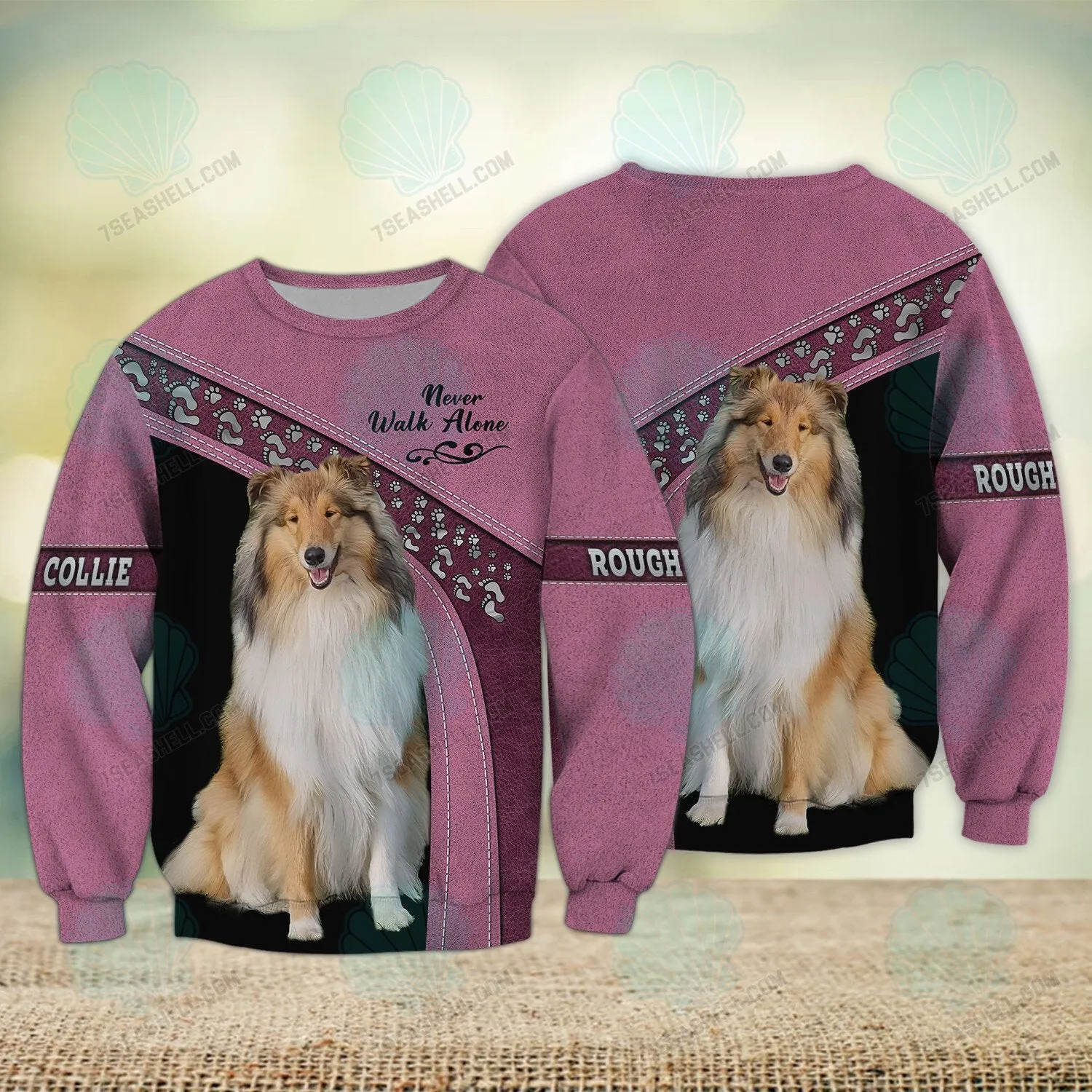 Rough Collie Love Never Walk Alone 3D Full Print Shirts, Christmas Dog Memorial Gifts for loss of Dog