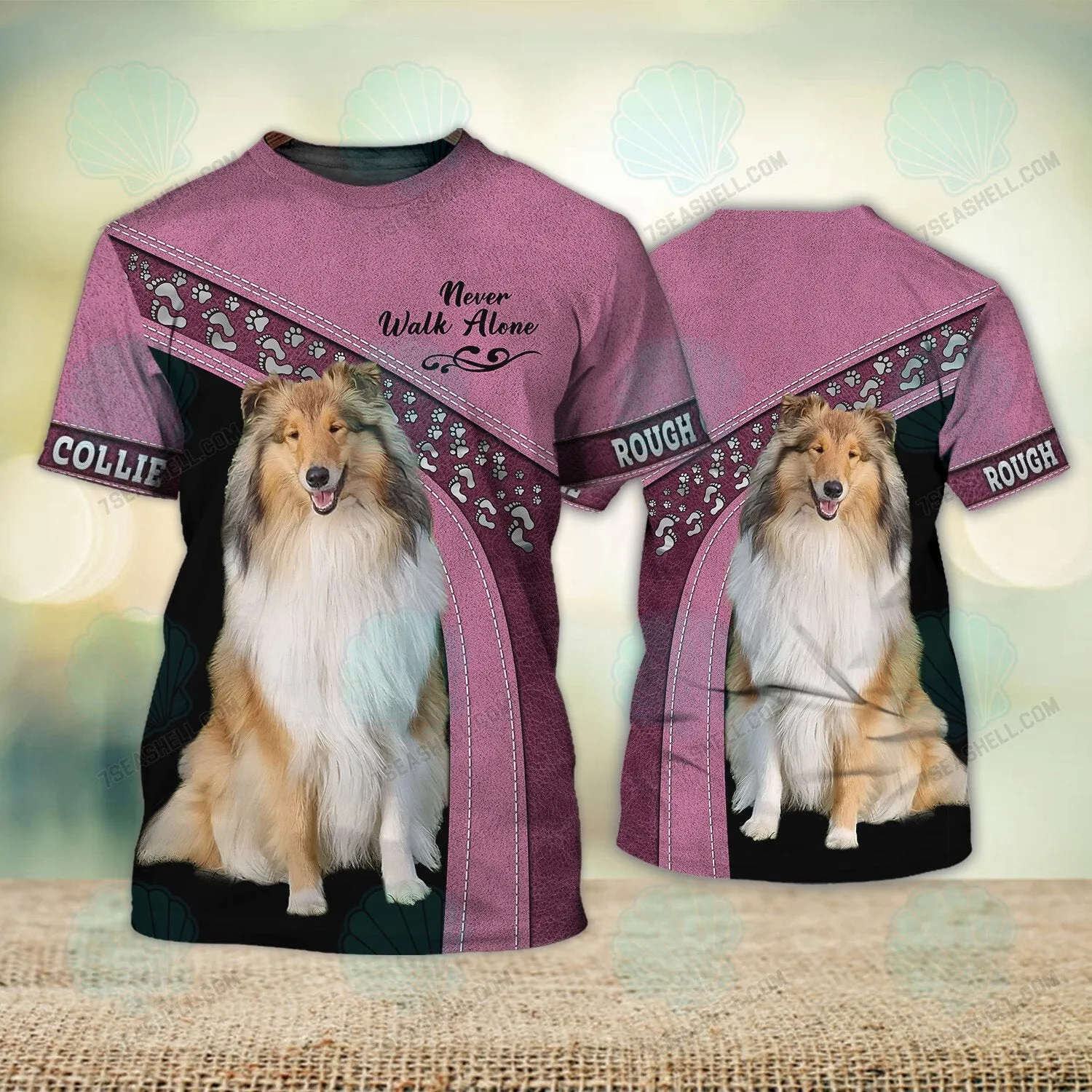 Rough Collie Love Never Walk Alone 3D Full Print Shirts, Christmas Dog Memorial Gifts for loss of Dog