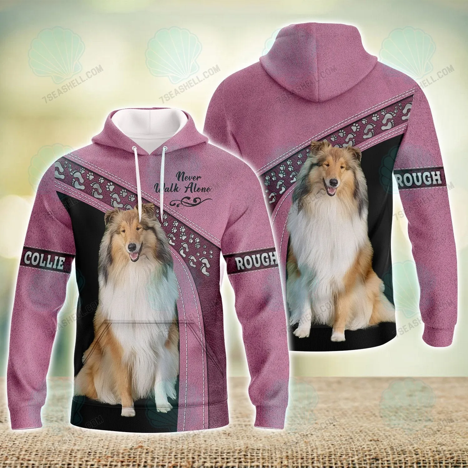 Rough Collie Love Never Walk Alone 3D Full Print Shirts, Christmas Dog Memorial Gifts for loss of Dog