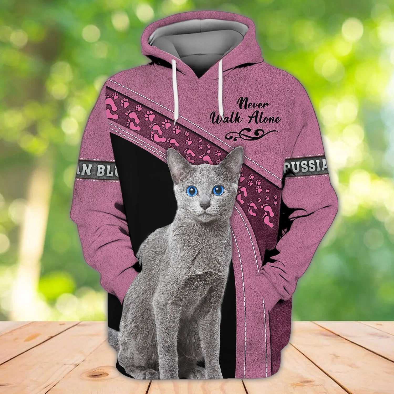 Russian Blue Cat Never Walk Alone 3D Full Print Sweatshirt Zip Hoodie Christmas