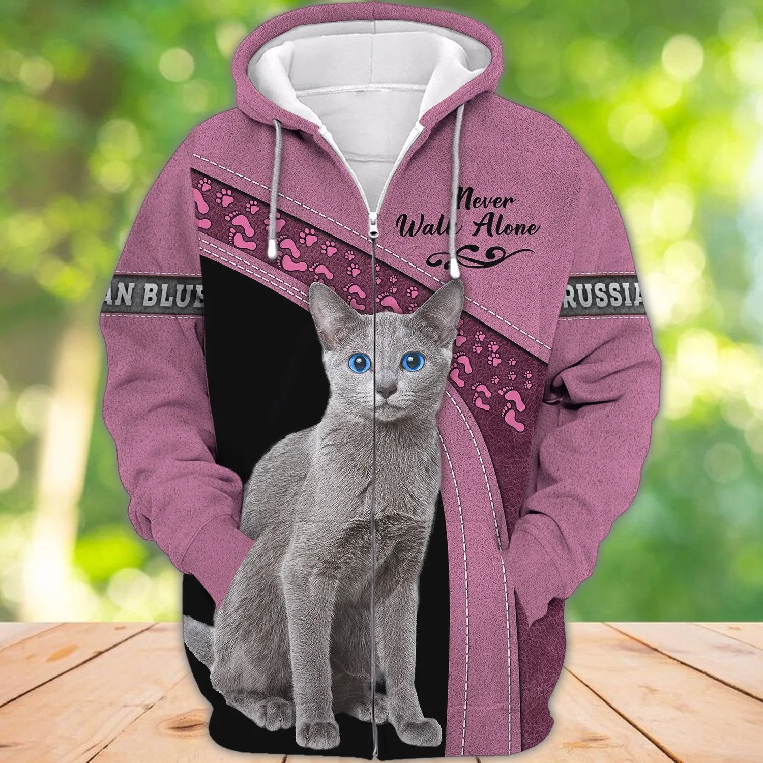 Russian Blue Cat Never Walk Alone 3D Full Print Sweatshirt Zip Hoodie Christmas