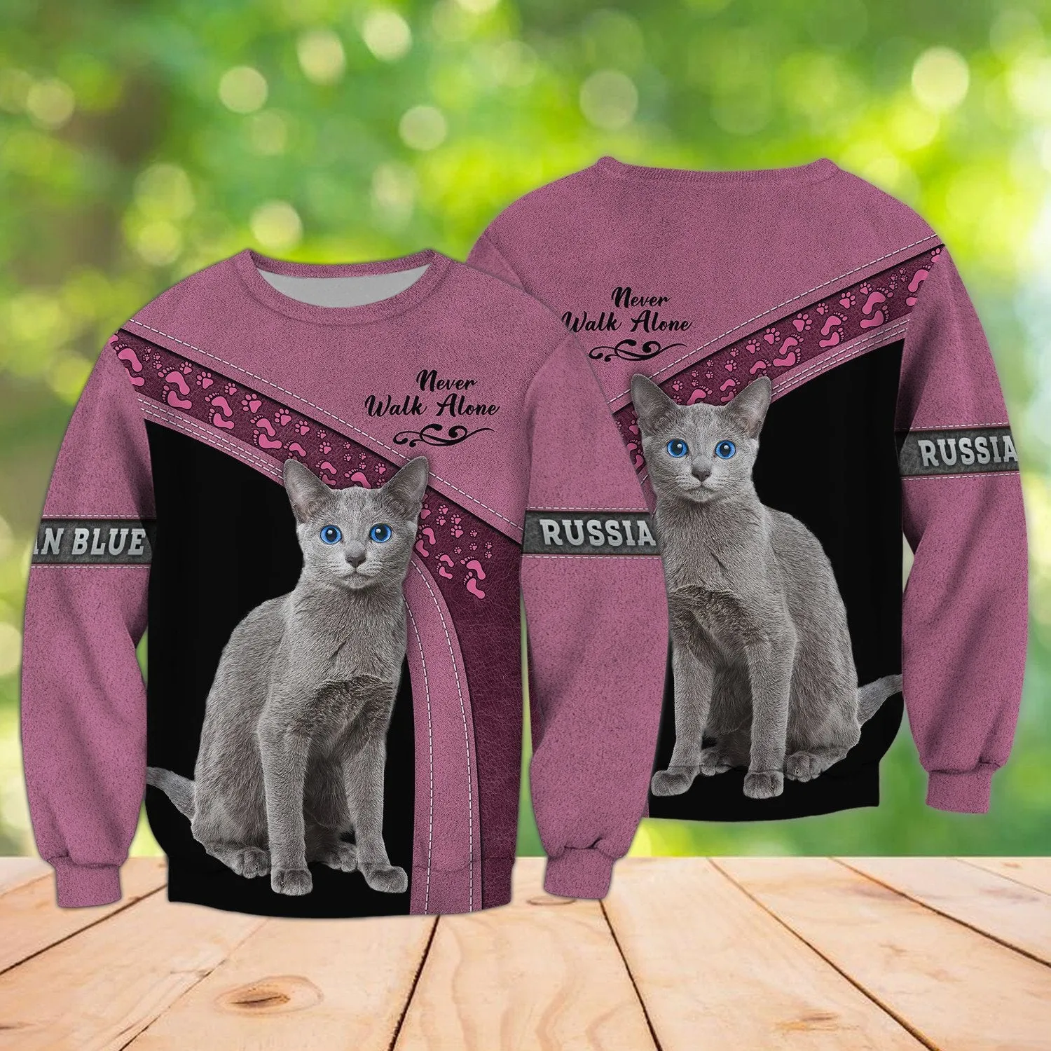 Russian Blue Cat Never Walk Alone 3D Full Print Sweatshirt Zip Hoodie Christmas