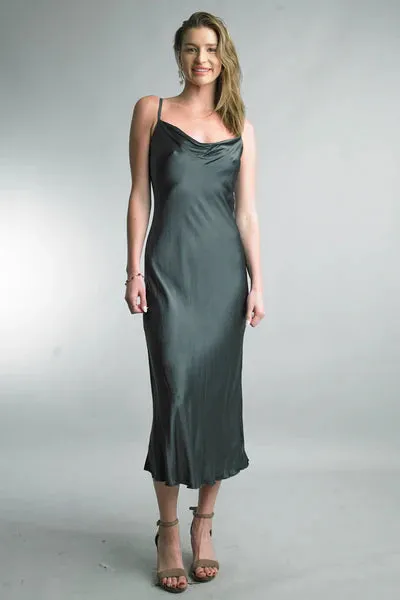 Satin Cowl Neck Dress