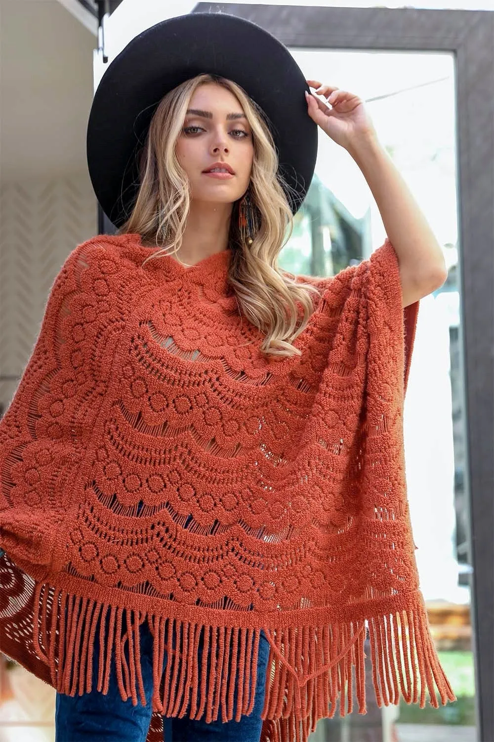 Scallop Lace Knit Poncho