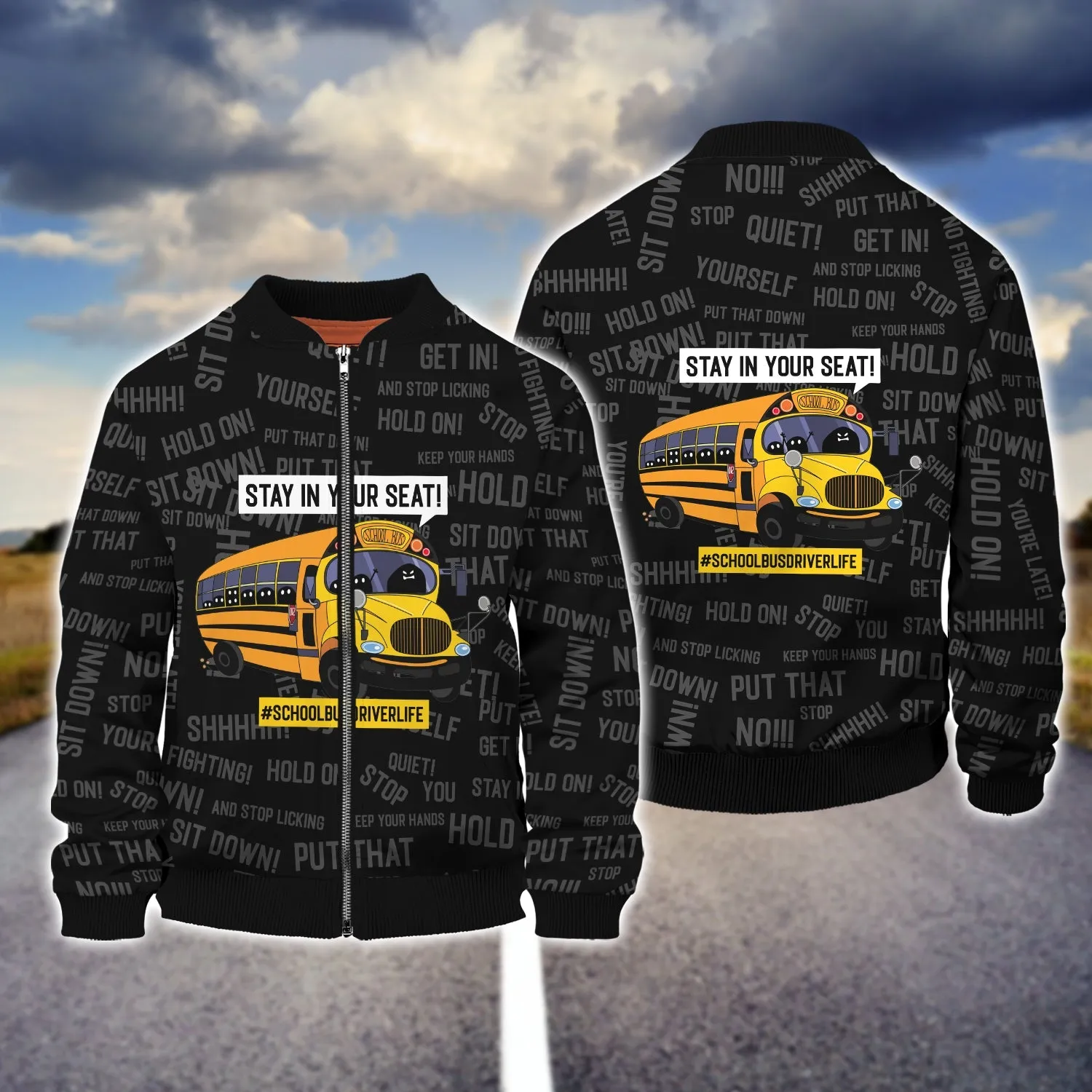 School Bus Black Pattern Stay In Your Seat 3D Full Print Sweatshirt Hoodie Bomber Christmas Shirt