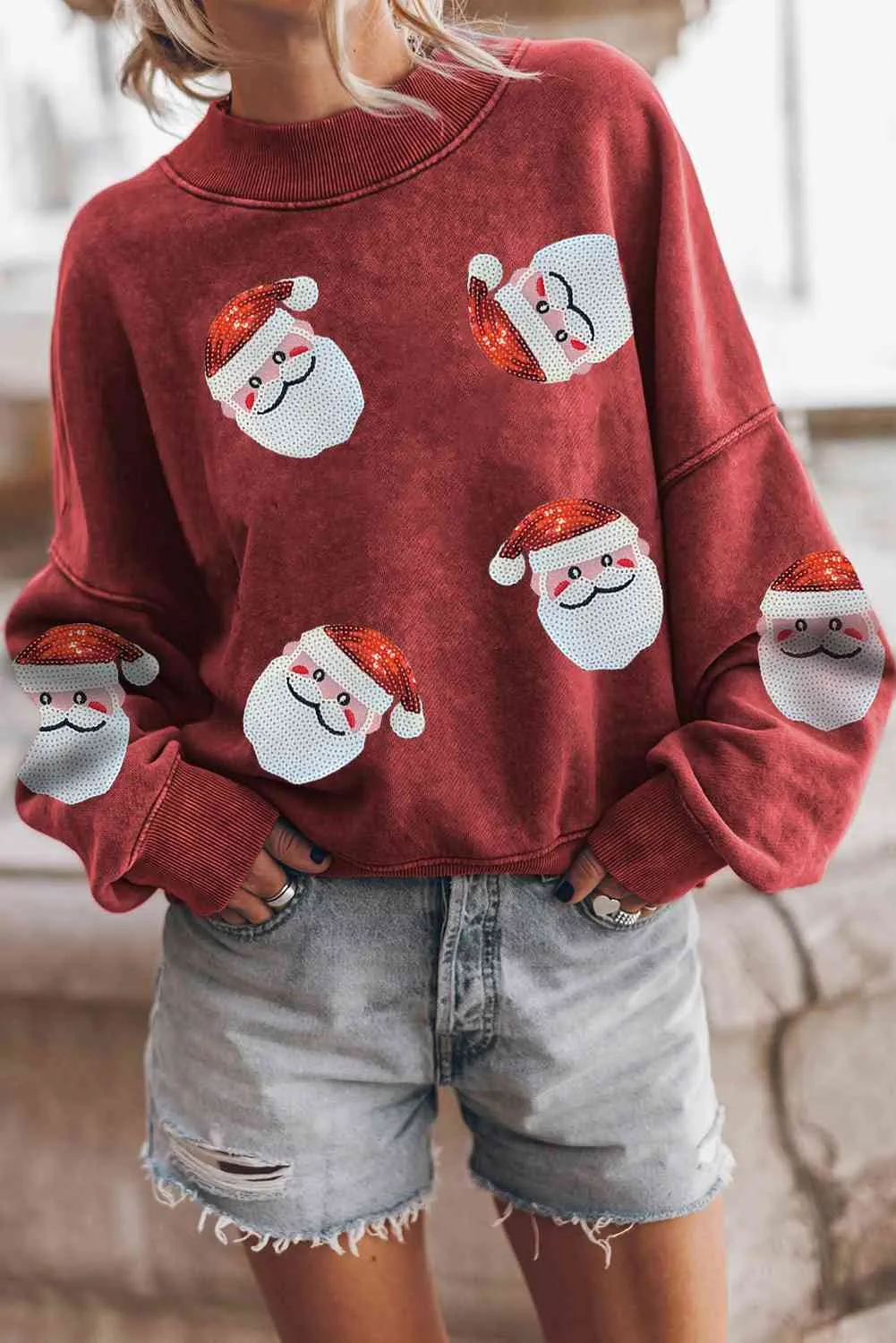 Sequin Santa Patch Round Neck Sweatshirt