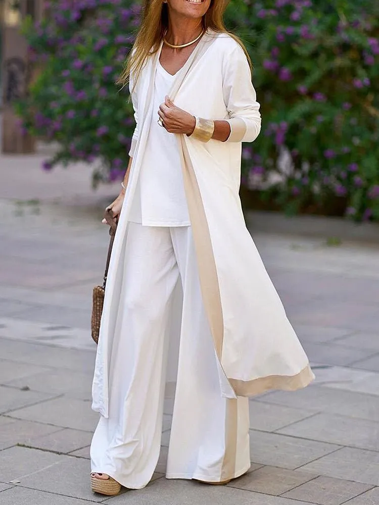 Sets Casual Contrast Color Sleeveless Vest Long Sleeve Cardigan Trousers Three Piece Set for Women