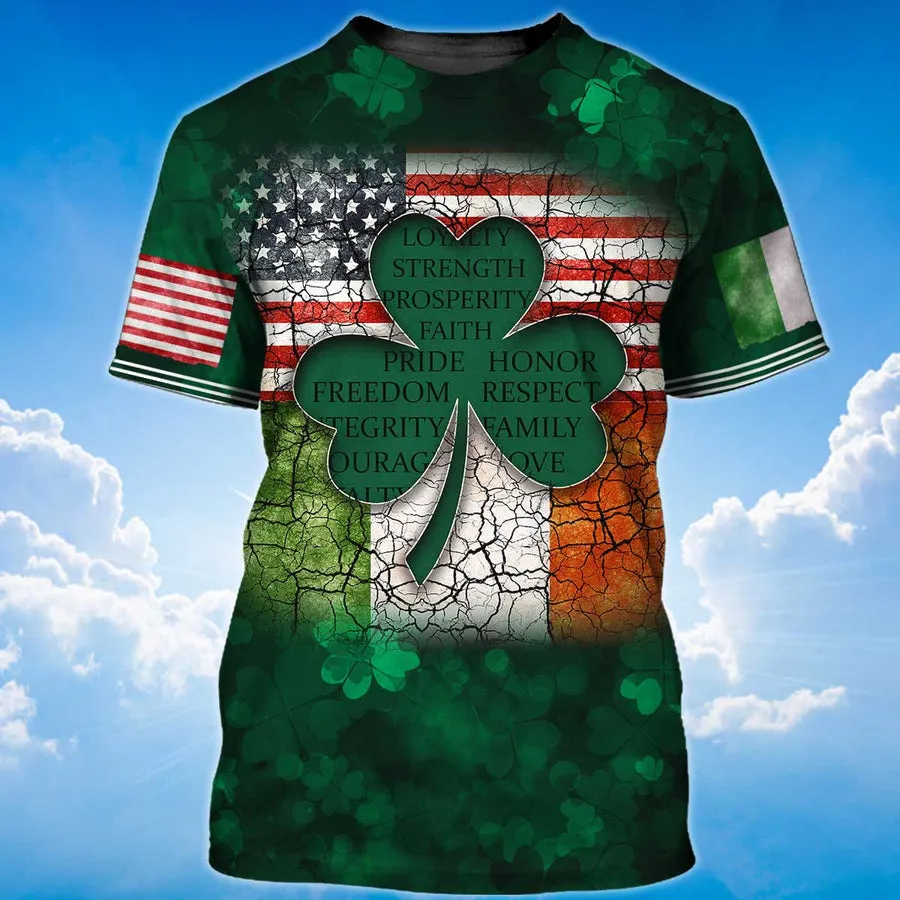 Shamrock Flag American Ireland Irish 3D Shirt, My Nation My Heritage T-Shirt, St Patrick's Day T-Shirt