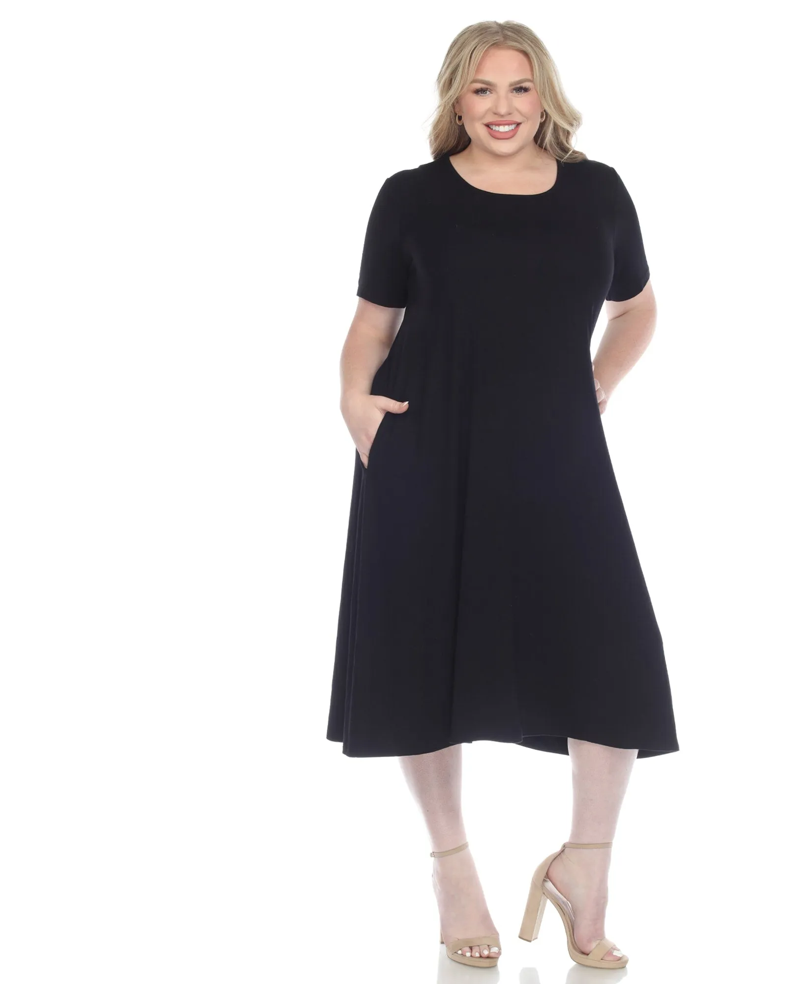 Short Sleeve Midi Dress | Black