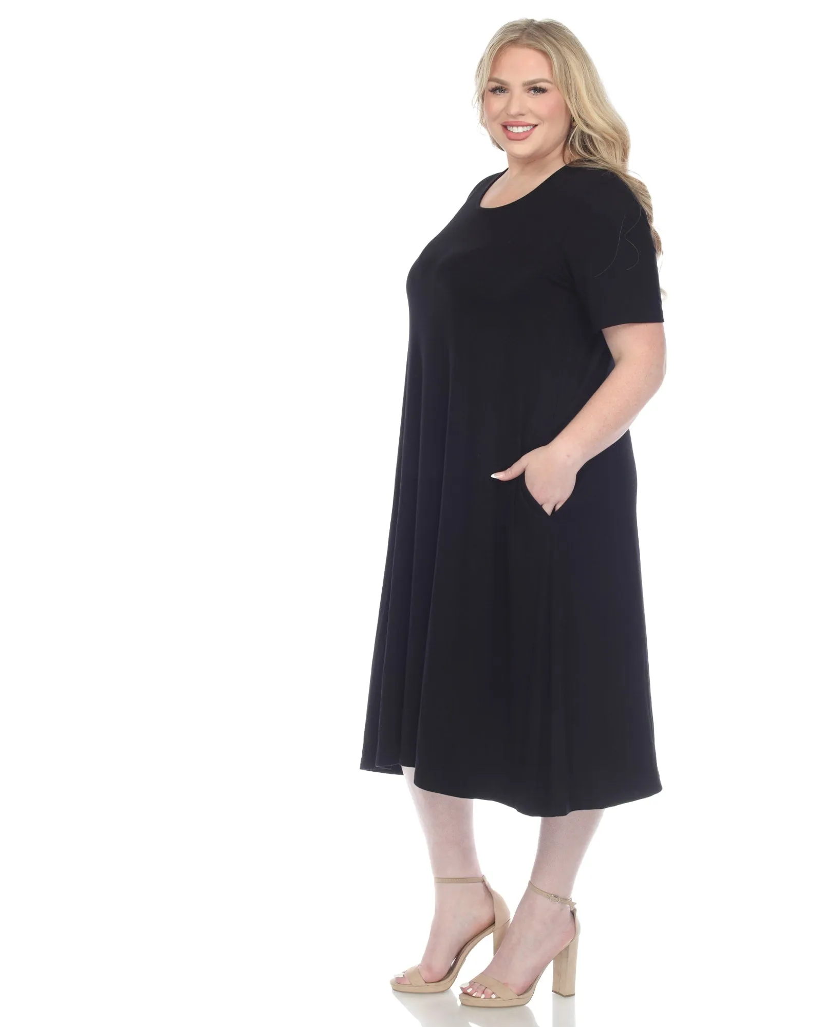 Short Sleeve Midi Dress | Black