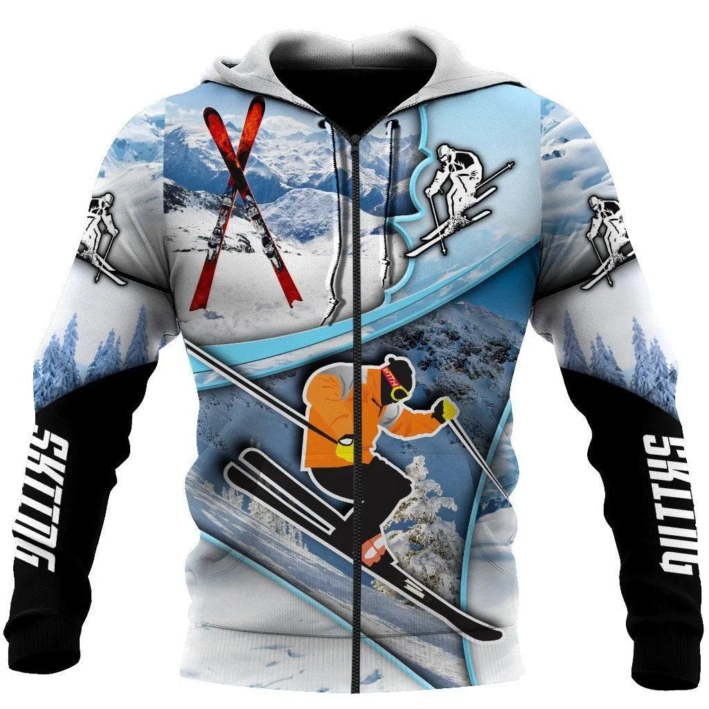 Skiing Winter Snow 3D Full Printed Sweatshirt Zip Hoodie Shirt for Men and Women