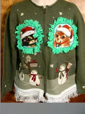 Snowman Family and Kittens Ugly Christmas Sweater