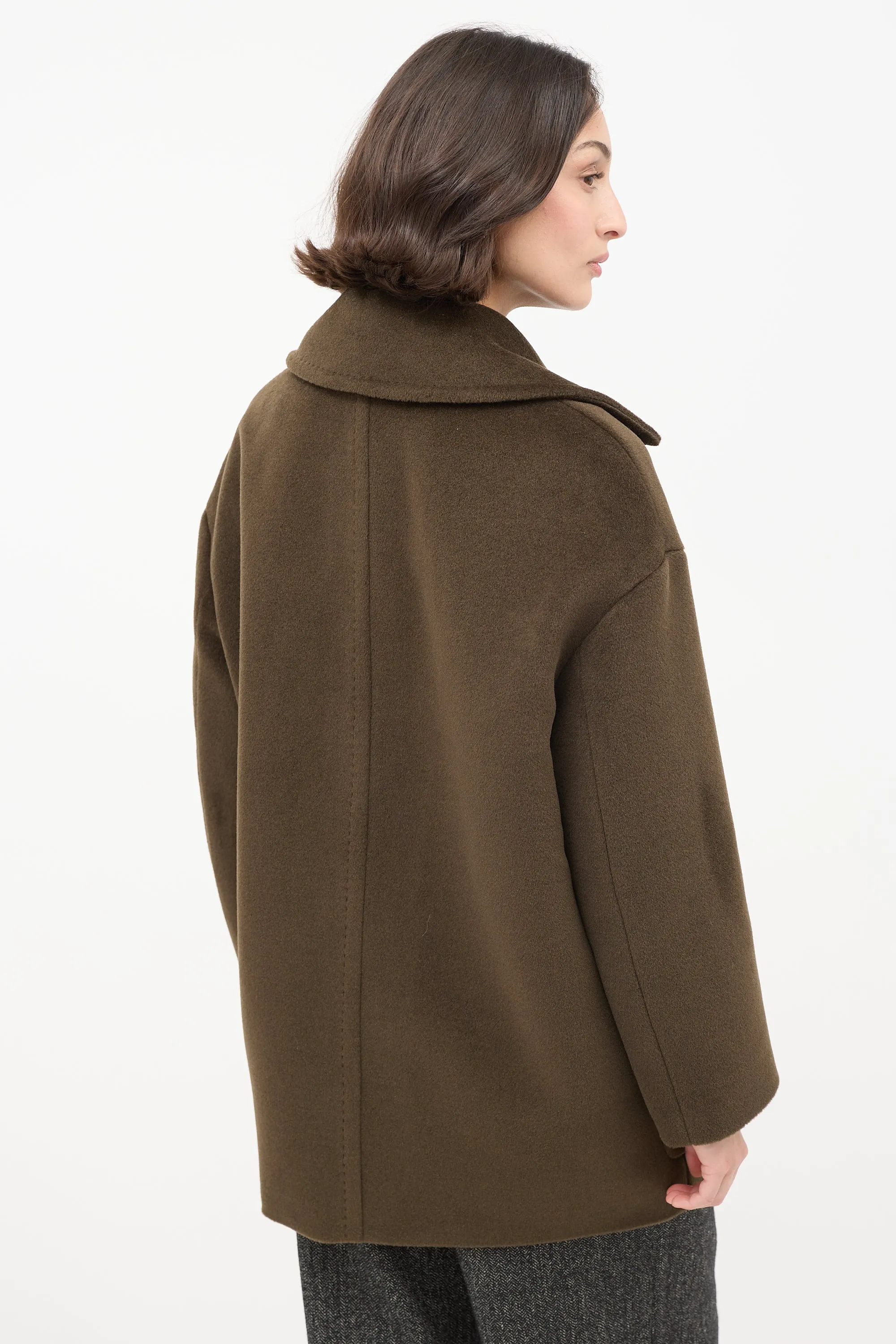 Studio Brown Wool Double Breasted Mid Length Coat