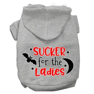 Sucker For The Ladies Screen Print Dog Hoodie Grey L