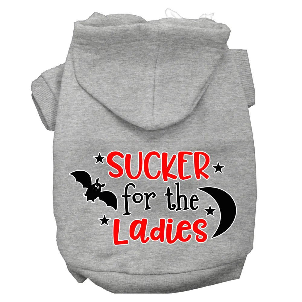 Sucker For The Ladies Screen Print Dog Hoodie Grey L