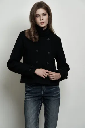 [SYNERJYN] FW 24 PLAIN WOOL DOUBLE COAT BLACK