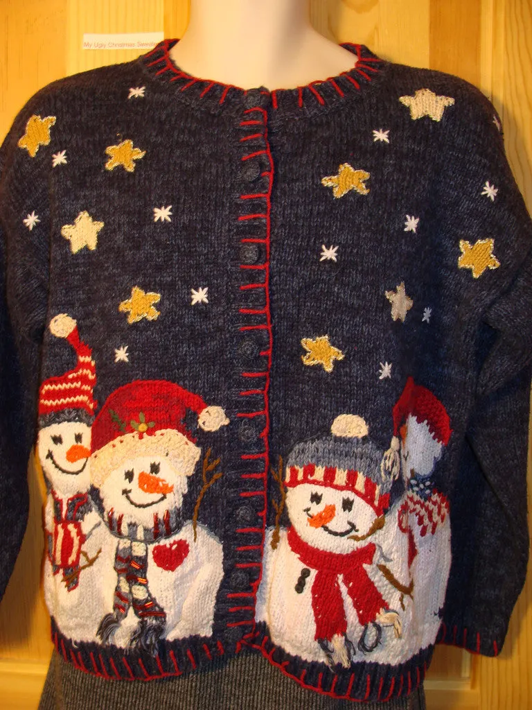 Tacky Ugly Christmas Sweater with Carrot Nosed Festive Snowmen in a Winter Wonderland (f476)