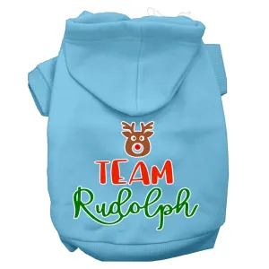 Team Rudolph Screen Print Dog Hoodie Baby Blue Xl