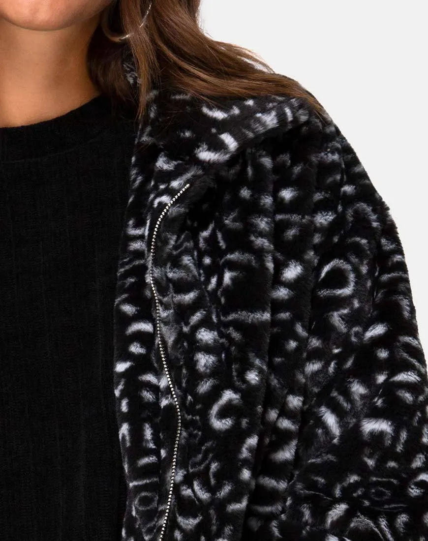 Teddy Bear Fur Coat in Black Leopard