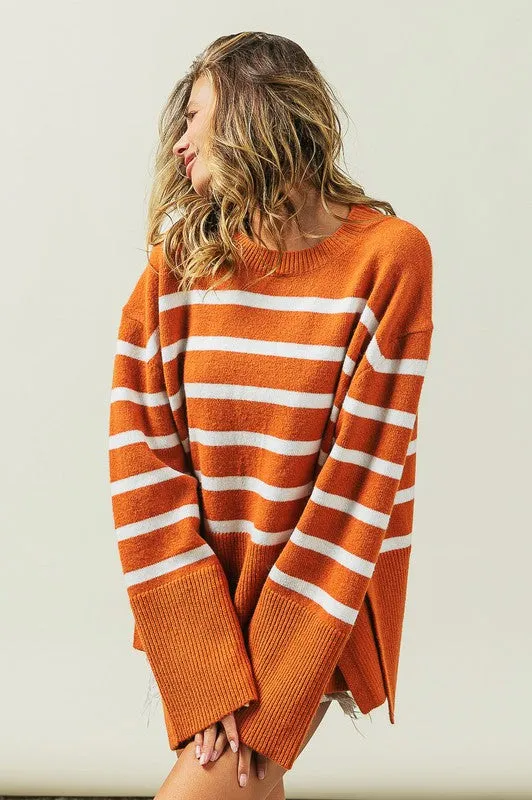 TEEK - Ribbed Hem Stripe Sweater