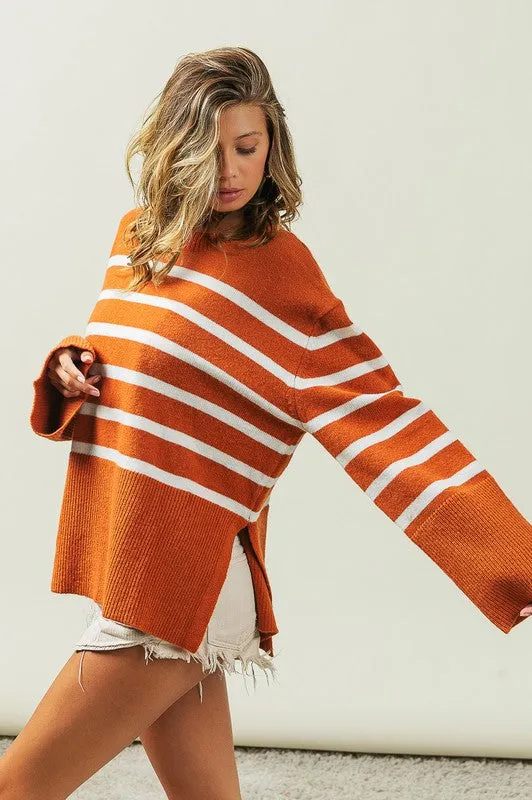 TEEK - Ribbed Hem Stripe Sweater