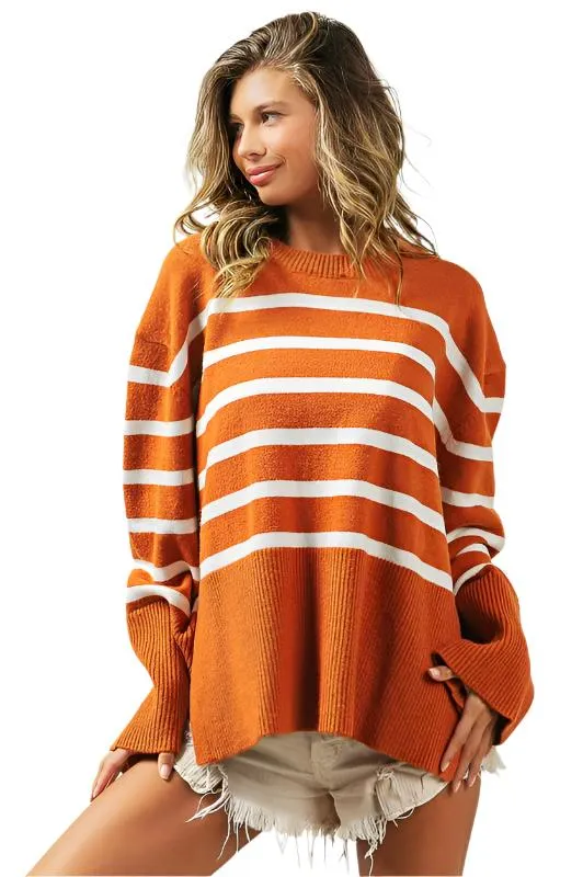 TEEK - Ribbed Hem Stripe Sweater