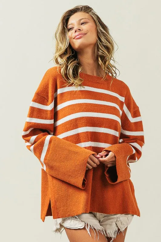 TEEK - Ribbed Hem Stripe Sweater