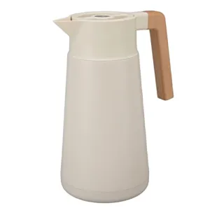 Thermal Coffee Carafe, Long Thermal Insulation Anti Scalding One Click Water Pressure Thermal Carafe with Beech Wood Handle for Office (White)