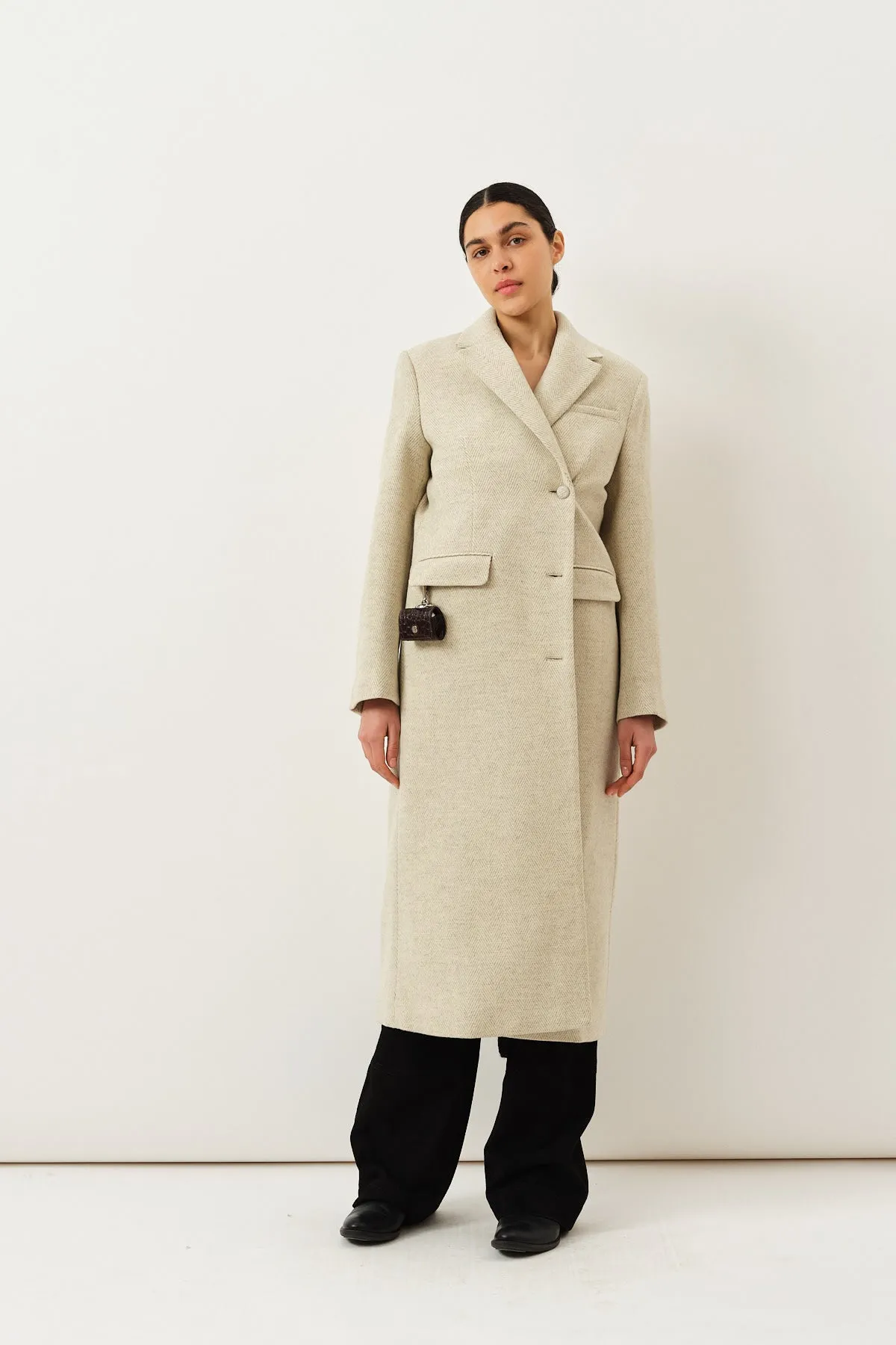 Tia Coat — Cream Herringbone