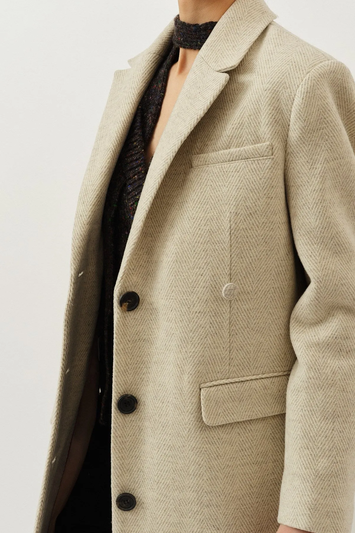 Tia Coat — Cream Herringbone