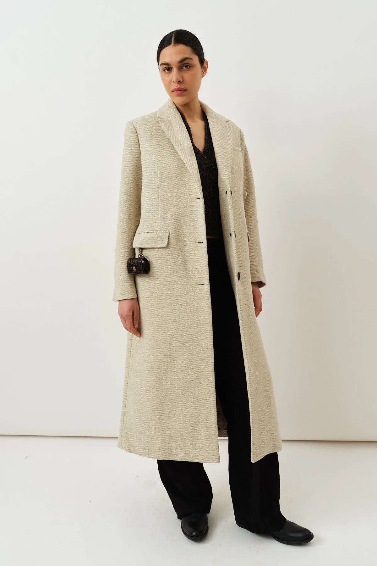 Tia Coat — Cream Herringbone