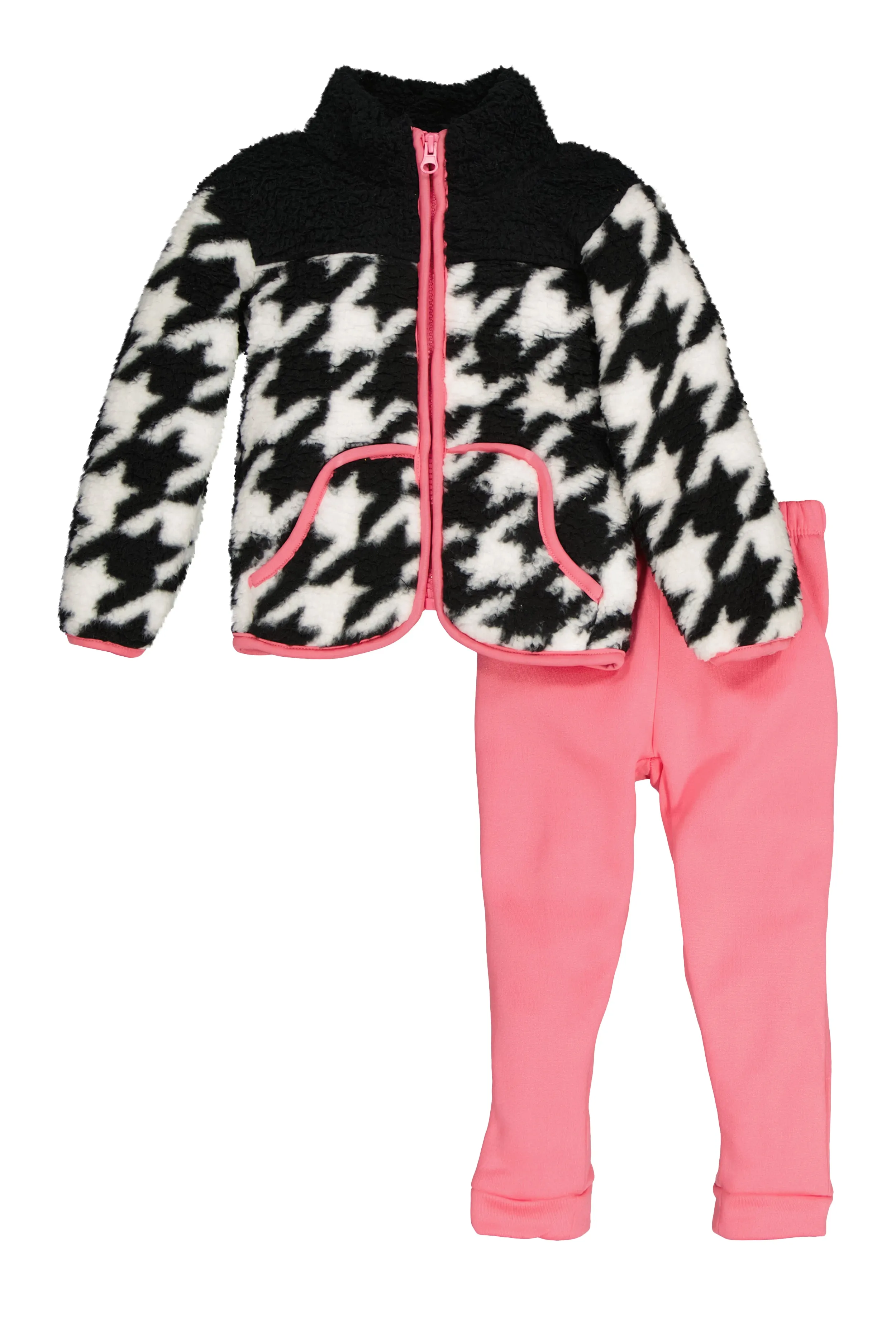 Toddler Girls Houndstooth Sherpa Jacket and Joggers