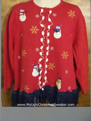 Ugly Christmas Jumper with Wild Blue Fringe Trim