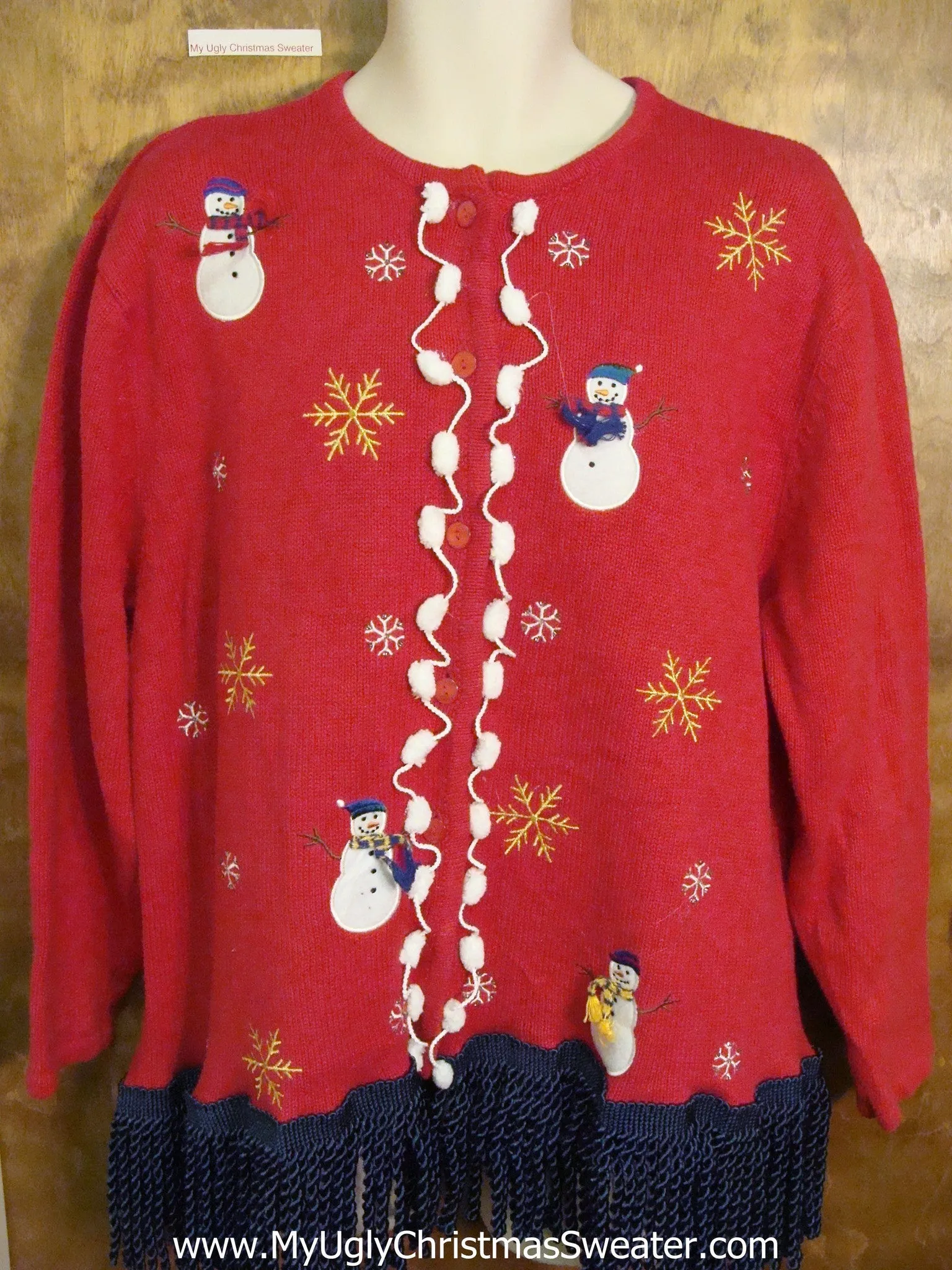 Ugly Christmas Jumper with Wild Blue Fringe Trim