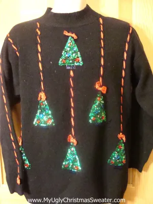 Ugly Christmas Sweater 80s with Bling Trees