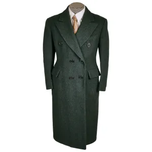 Vintage 1940s Mens Overcoat Green Wool Herringbone Tweed Coat T Eaton Co Size 38