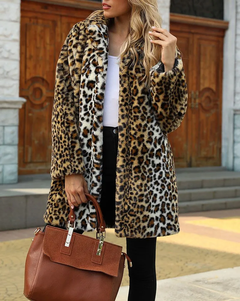 Vintage Leopard Print Faux Fur Trench Coat