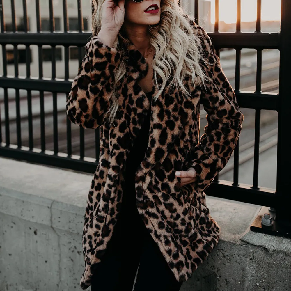 Vintage Leopard Print Faux Fur Trench Coat