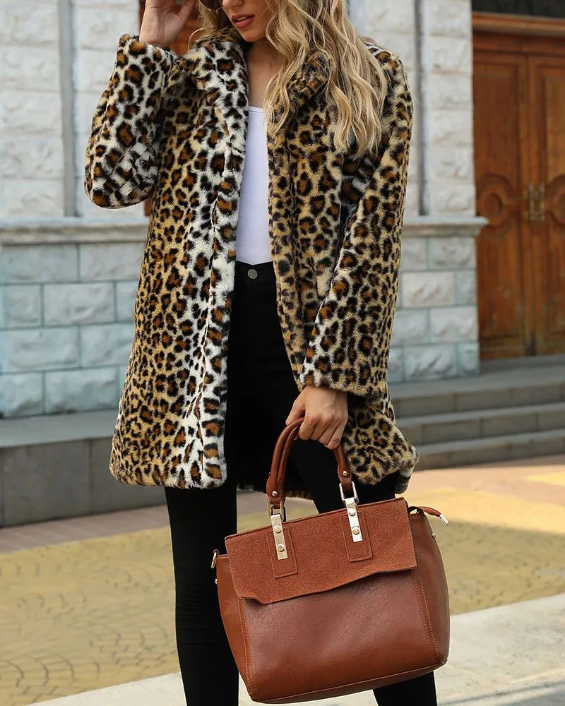 Vintage Leopard Print Faux Fur Trench Coat