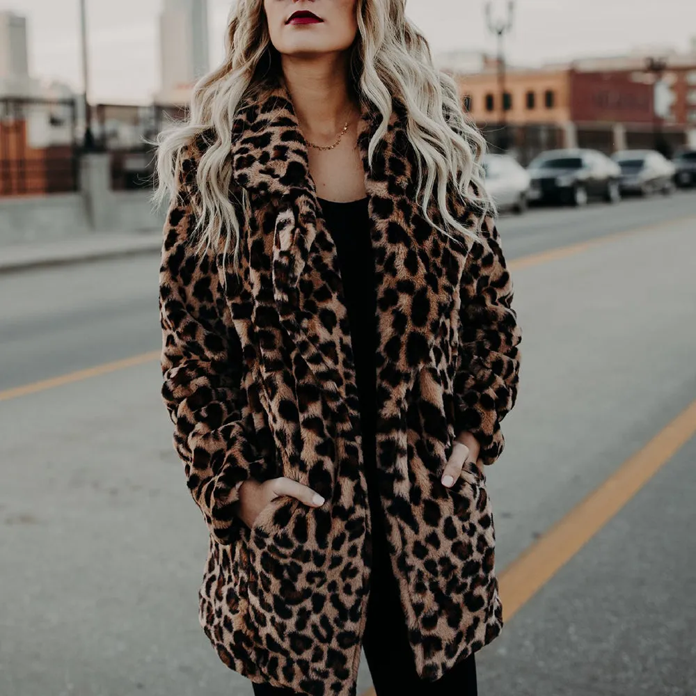 Vintage Leopard Print Faux Fur Trench Coat