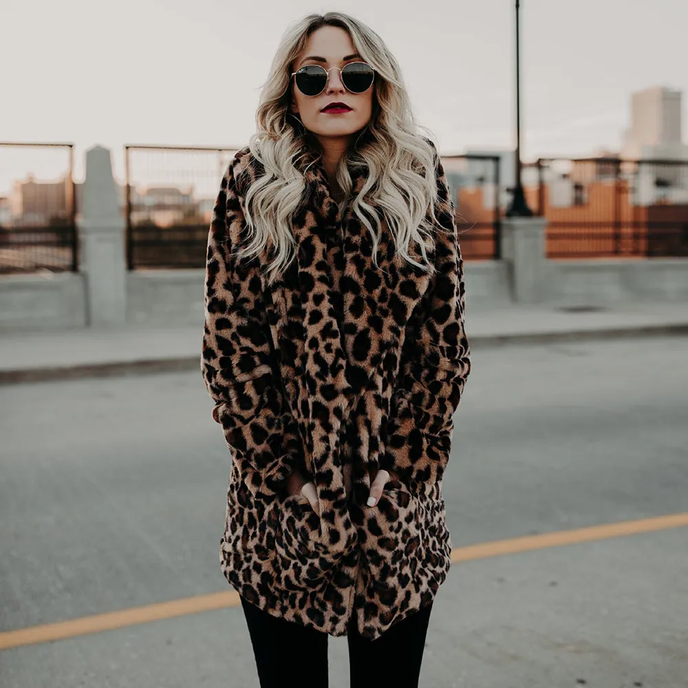 Vintage Leopard Print Faux Fur Trench Coat