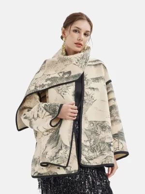 Vintage Print Wool Scarf Coat