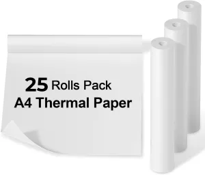 WinBridge A4 Quick-Dry Thermal Printer Paper 25 Rolls, Compatible with Portable Printer, 8.27"x11.69"(210mm*297mm)