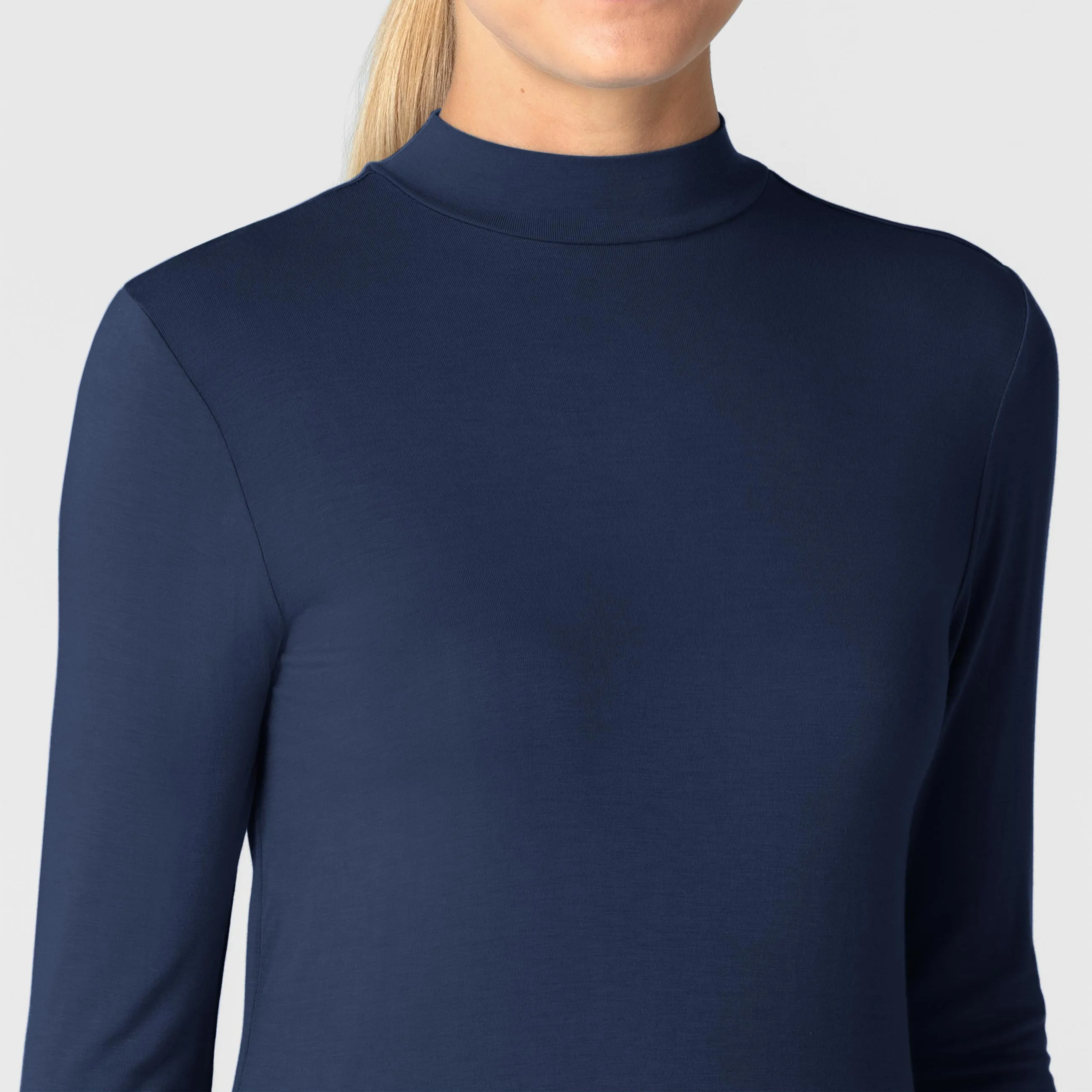 Women’s Long Sleeve Mock Neck Silky Tee - Navy