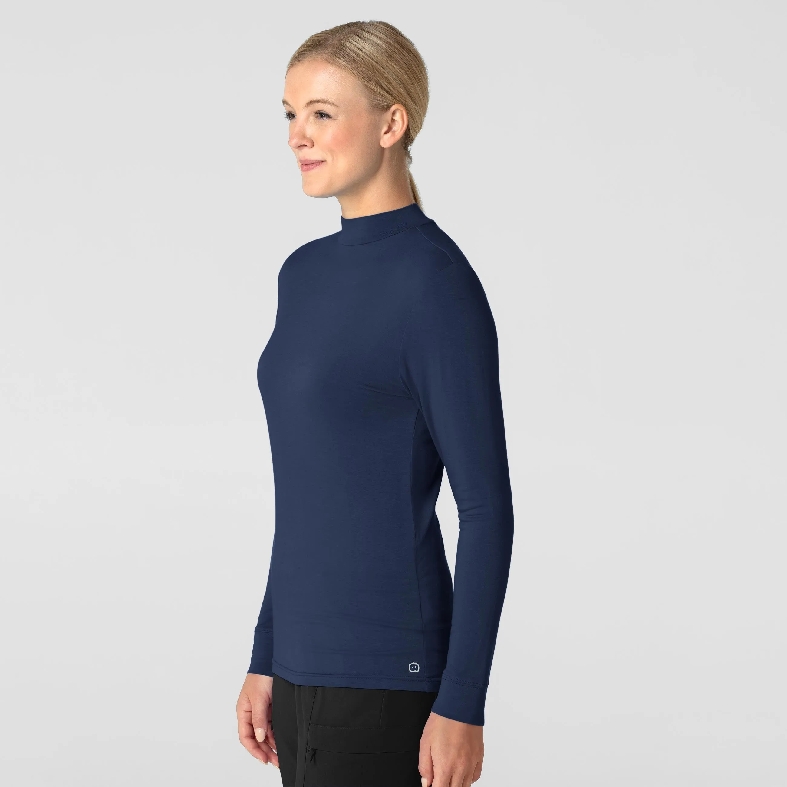 Women’s Long Sleeve Mock Neck Silky Tee - Navy