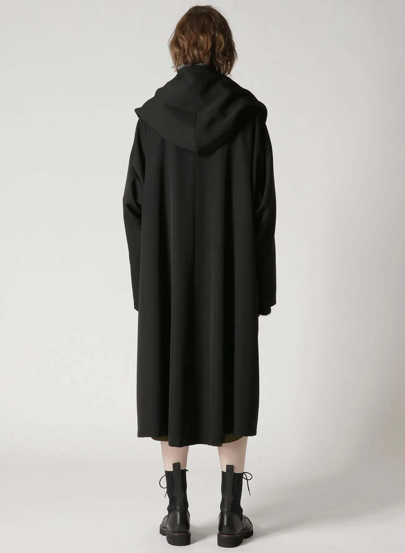 WOOL GABARDINE COAT WITH BIG HOOD