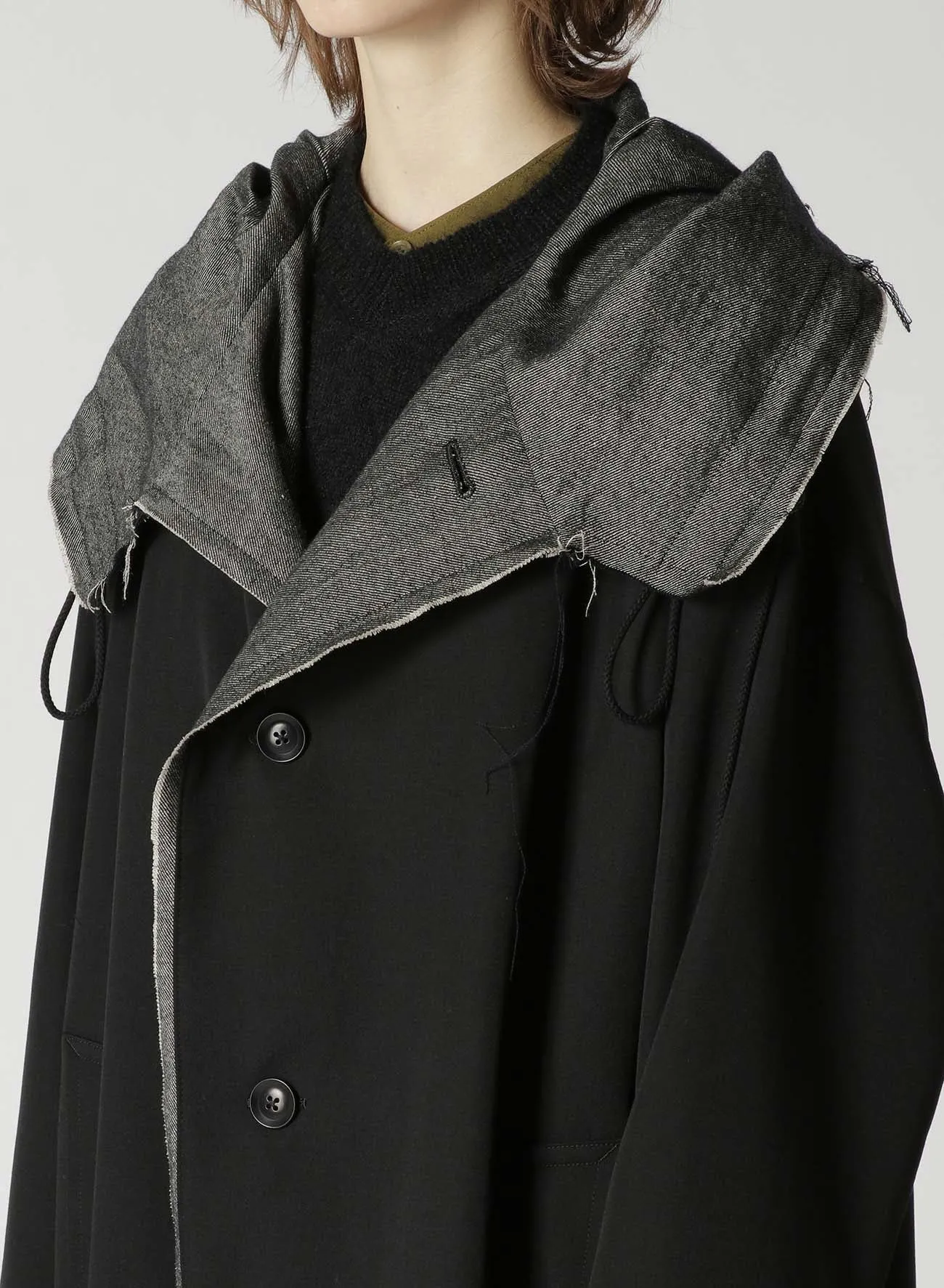 WOOL GABARDINE COAT WITH BIG HOOD